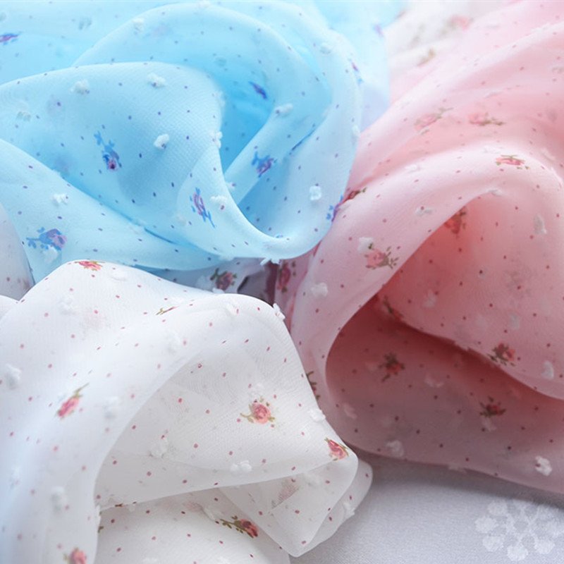 Width 150 cm polka dots embroidery chiffon fabric flower printed mesh net voile tulle lace fabric for dress skirt