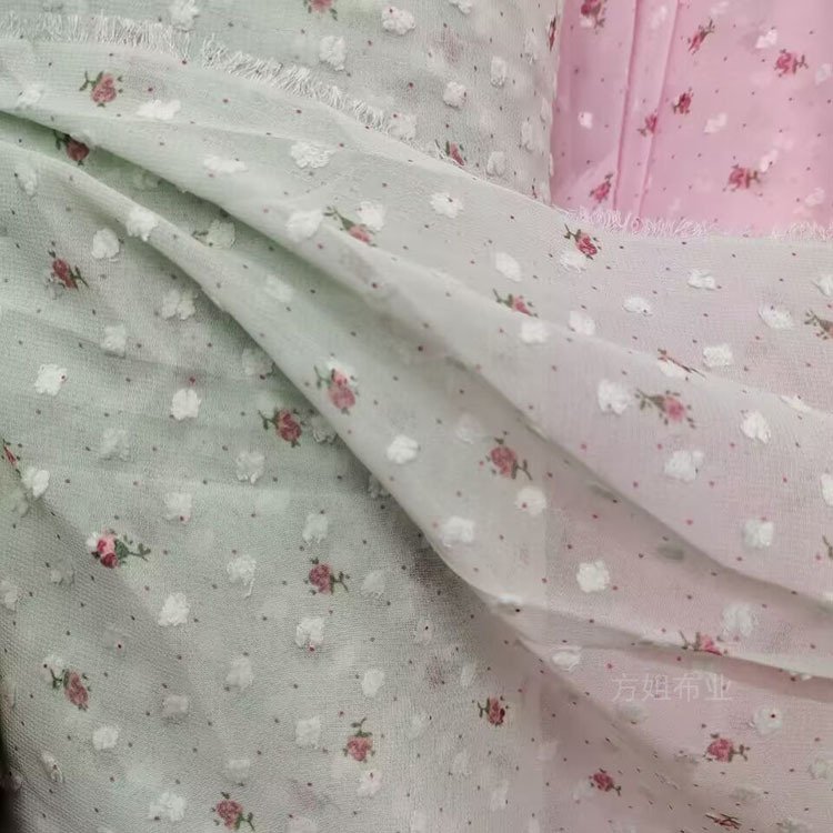 Width 150 cm polka dots embroidery chiffon fabric flower printed mesh net voile tulle lace fabric for dress skirt
