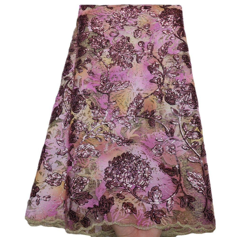LS975 New Design Vintage Sequins Flower Embroidery Lace Fabric African Tulle French High-end Wedding Dress Lace Fabric