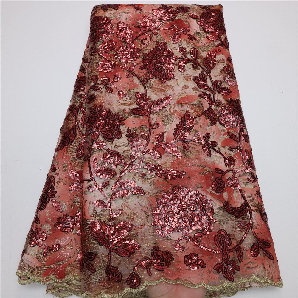 LS975 New Design Vintage Sequins Flower Embroidery Lace Fabric African Tulle French High-end Wedding Dress Lace Fabric