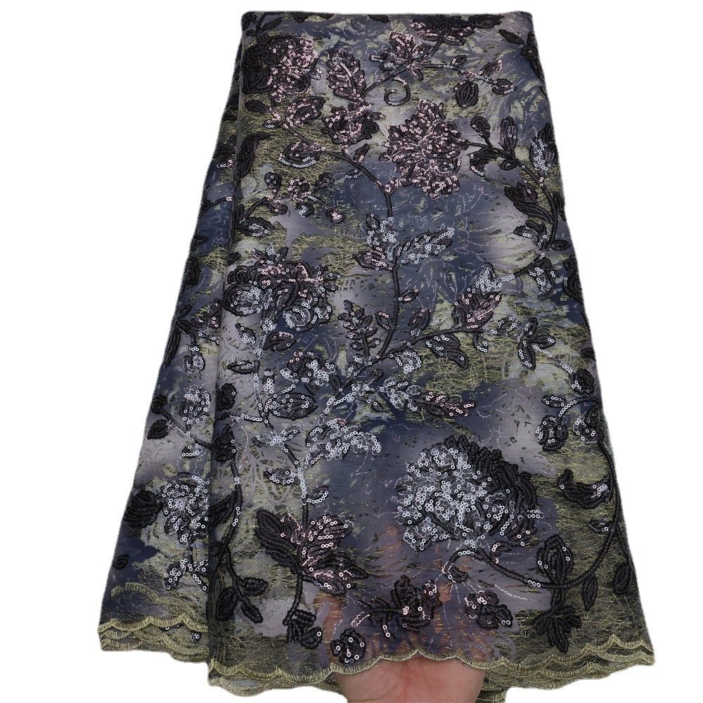 LS975 New Design Vintage Sequins Flower Embroidery Lace Fabric African Tulle French High-end Wedding Dress Lace Fabric
