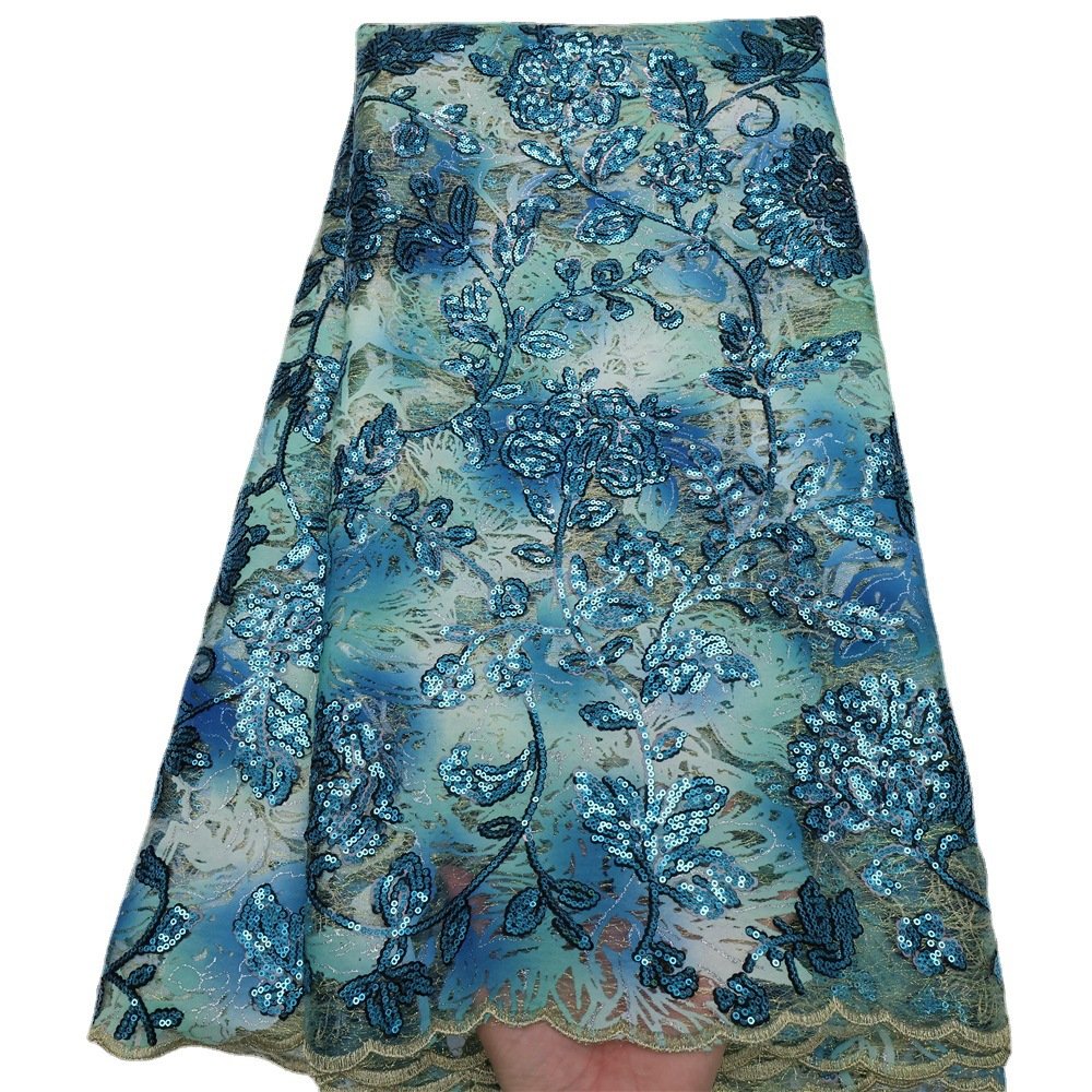 LS975 New Design Vintage Sequins Flower Embroidery Lace Fabric African Tulle French High-end Wedding Dress Lace Fabric