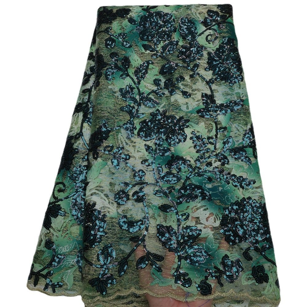 LS975 New Design Vintage Sequins Flower Embroidery Lace Fabric African Tulle French High-end Wedding Dress Lace Fabric