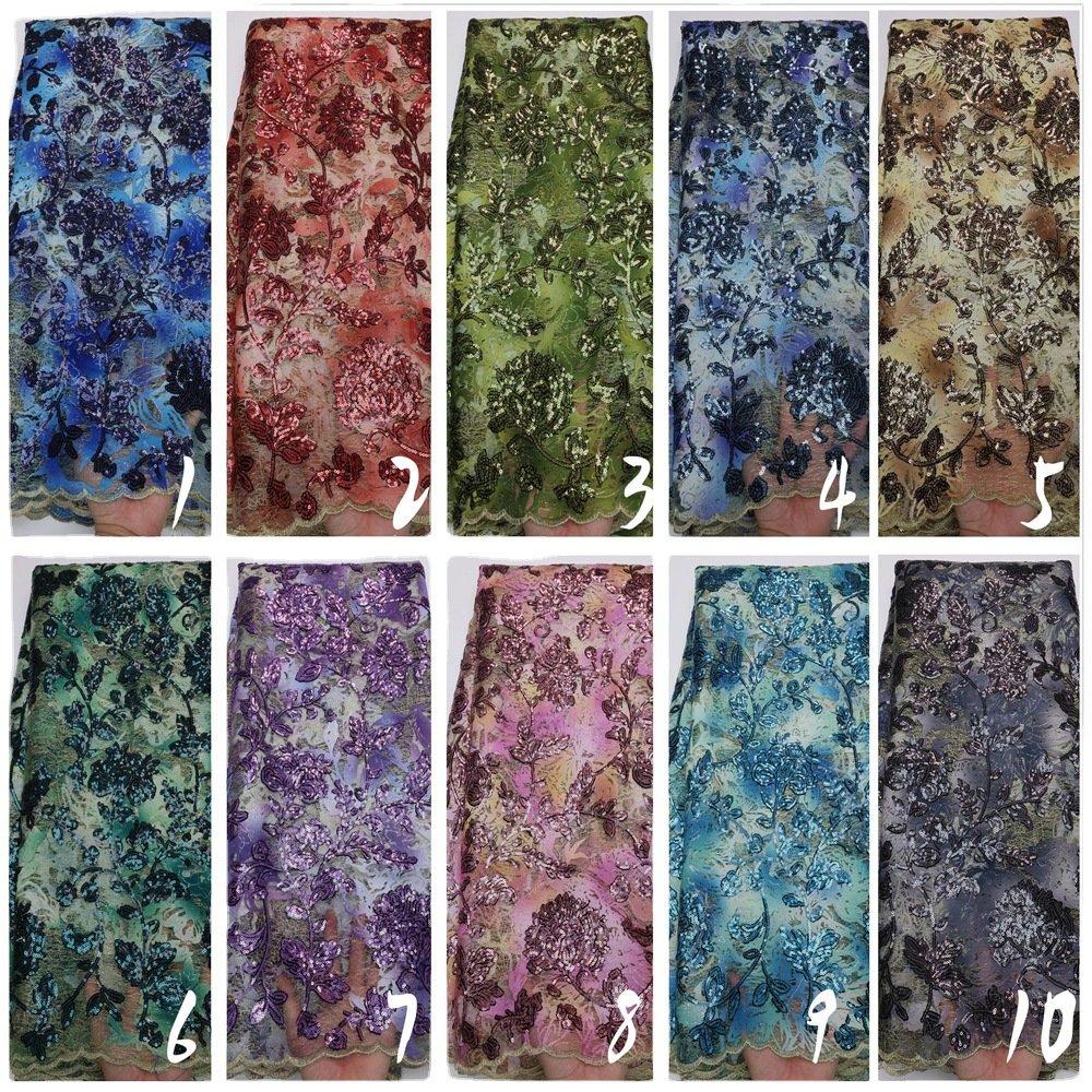 LS975 New Design Vintage Sequins Flower Embroidery Lace Fabric African Tulle French High-end Wedding Dress Lace Fabric