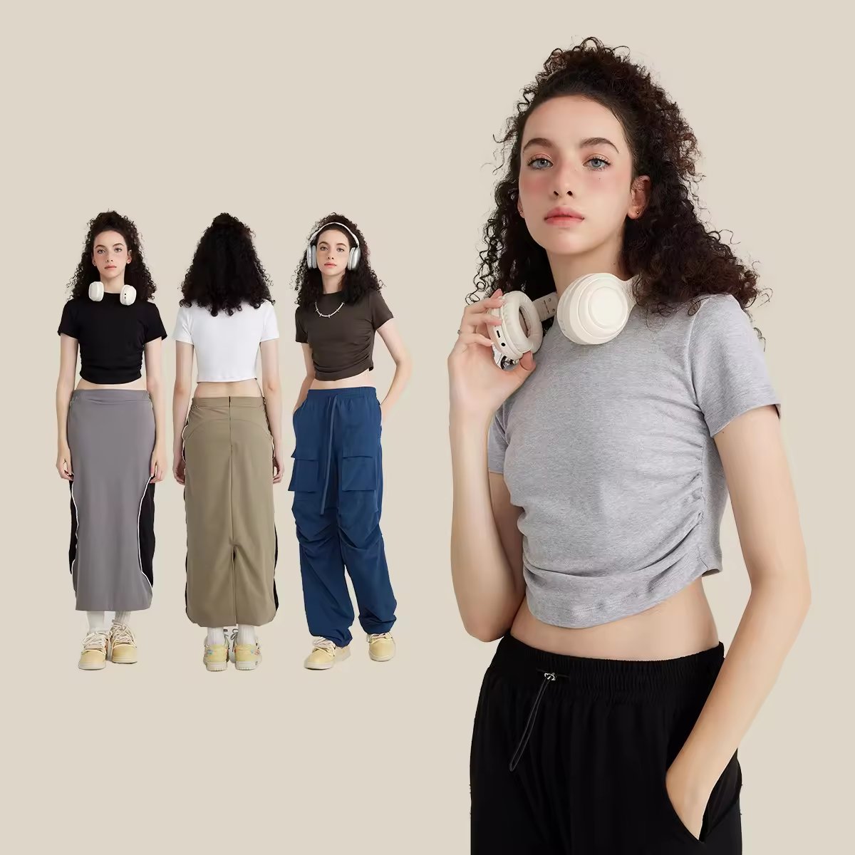 Gym 95% Cotton 5% Spandex Ribbed Cotton Knit Semi Fitted Crew Neck Baby Tee Women Slim Crop Top Half T Shirts For Girls