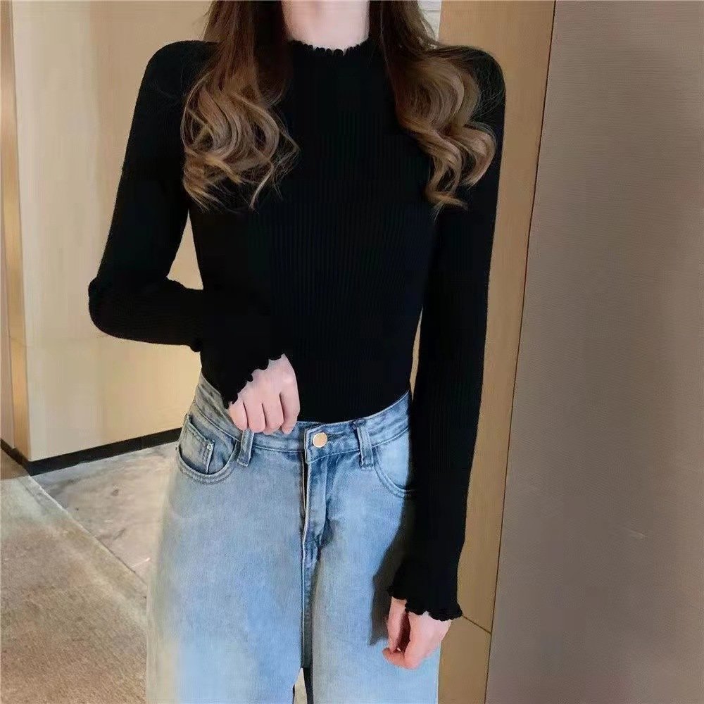 One Size Women Sweater Turtleneck Women Tops High Neck Sweaters Girl Knitted Cotton Ribbed Pullover Women'S Sweaters