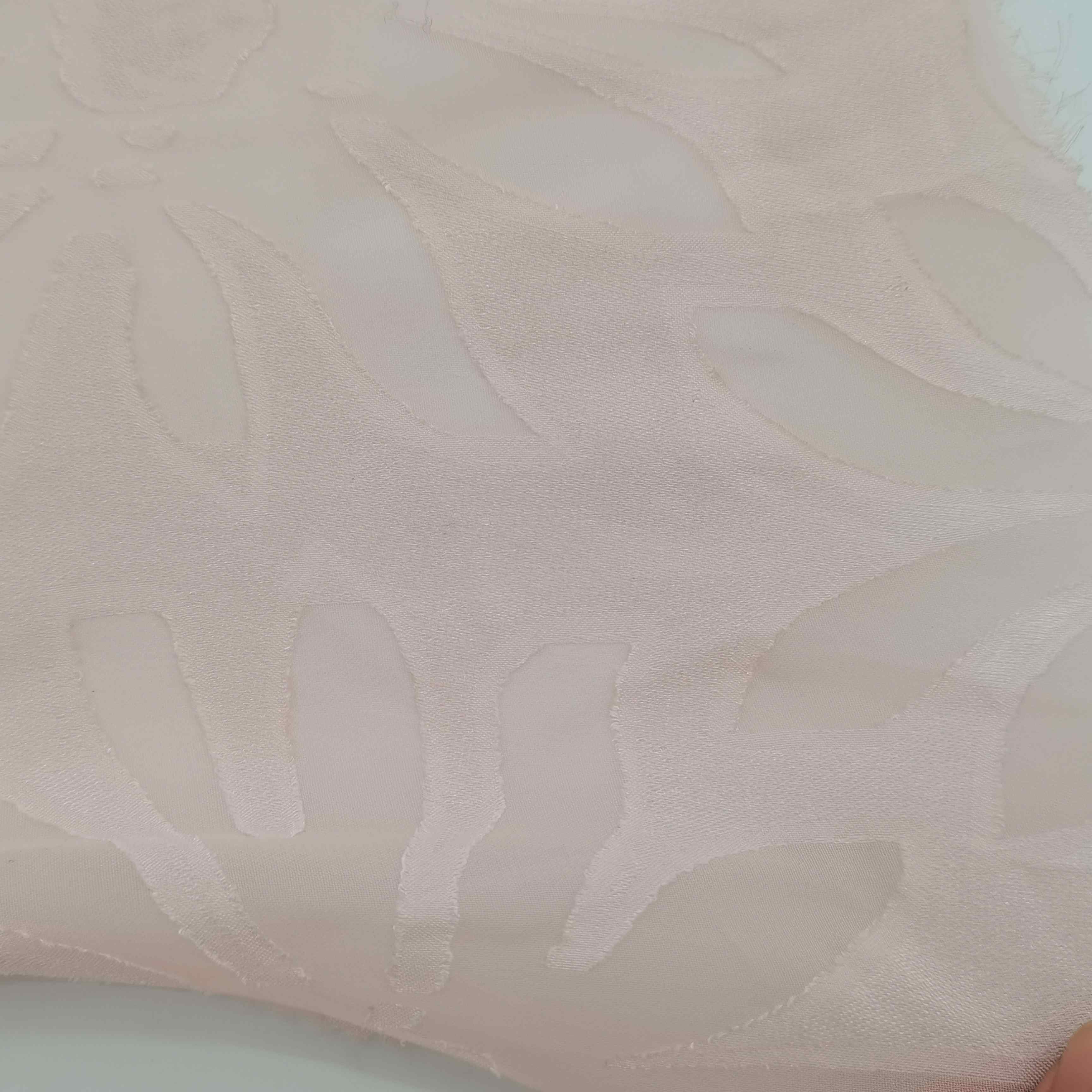 Ready to ship beautiful pink color burnout process floral design 100% polyester fabric for dress and shirt