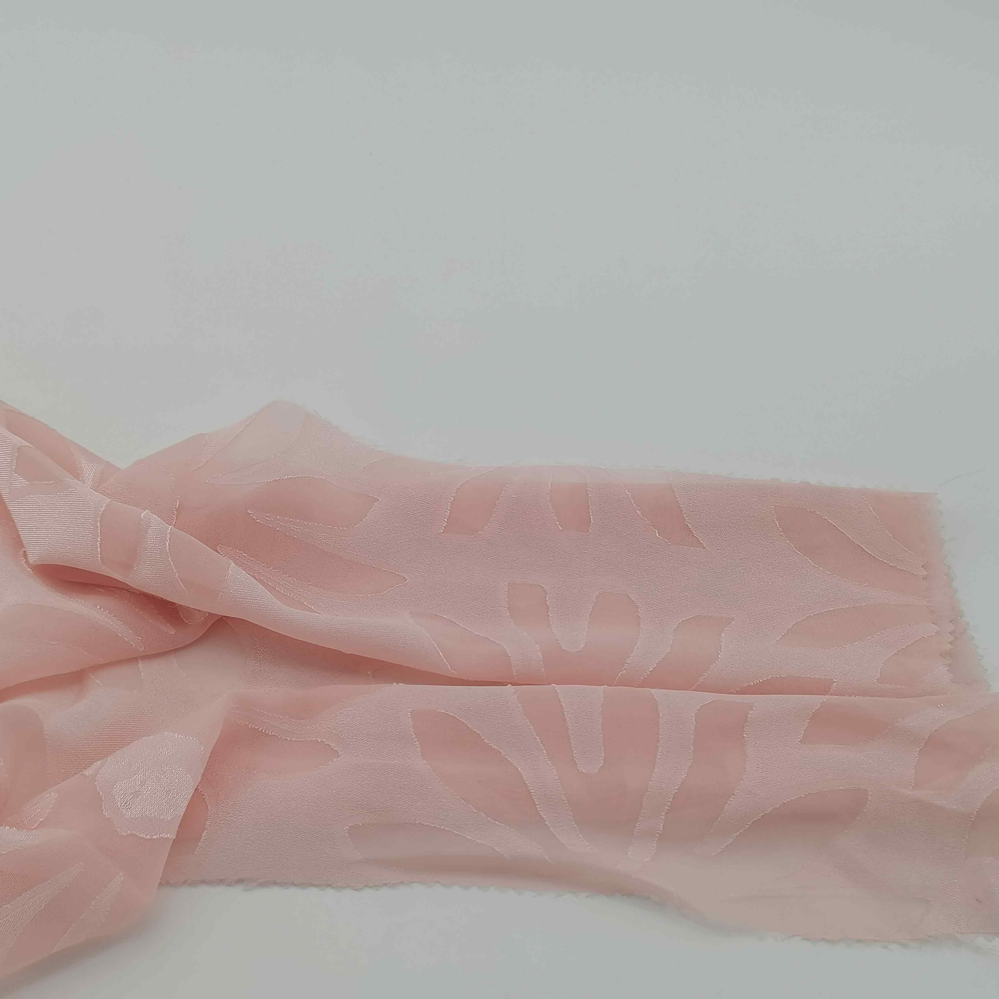 Ready to ship beautiful pink color burnout process floral design 100% polyester fabric for dress and shirt