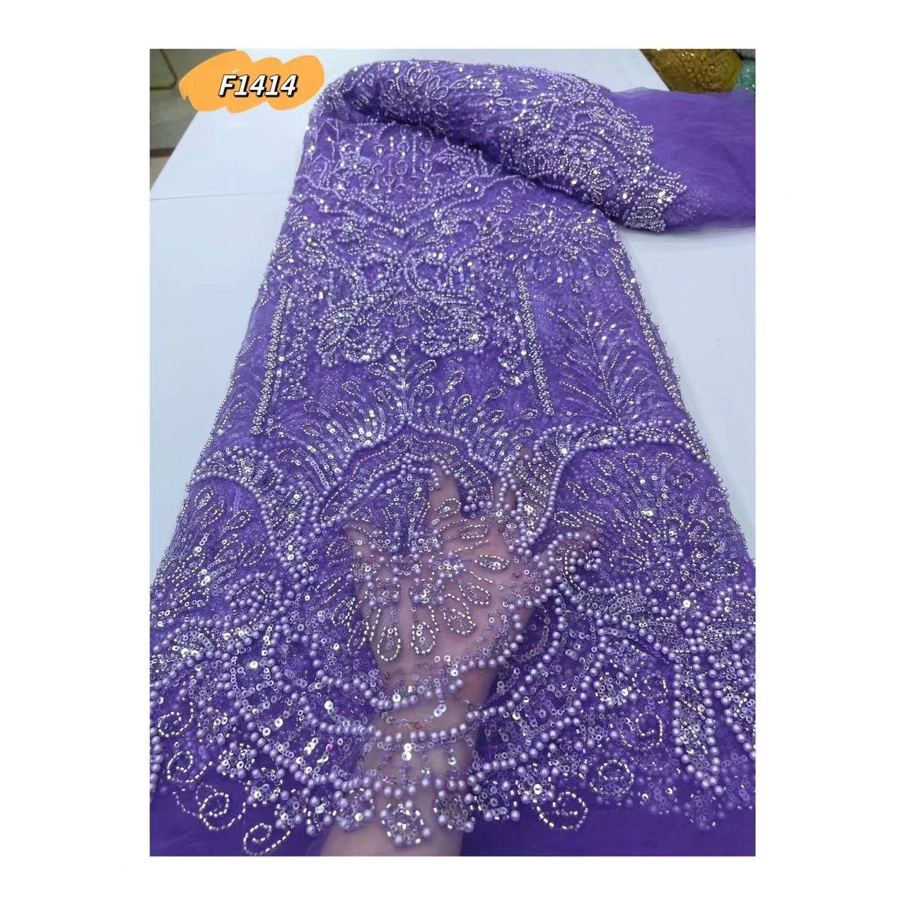 inmyshop Luxury Bridal high quality Embroidery Handmade Beaded Sequin French mesh Tulle Lace Fabric wedding dress