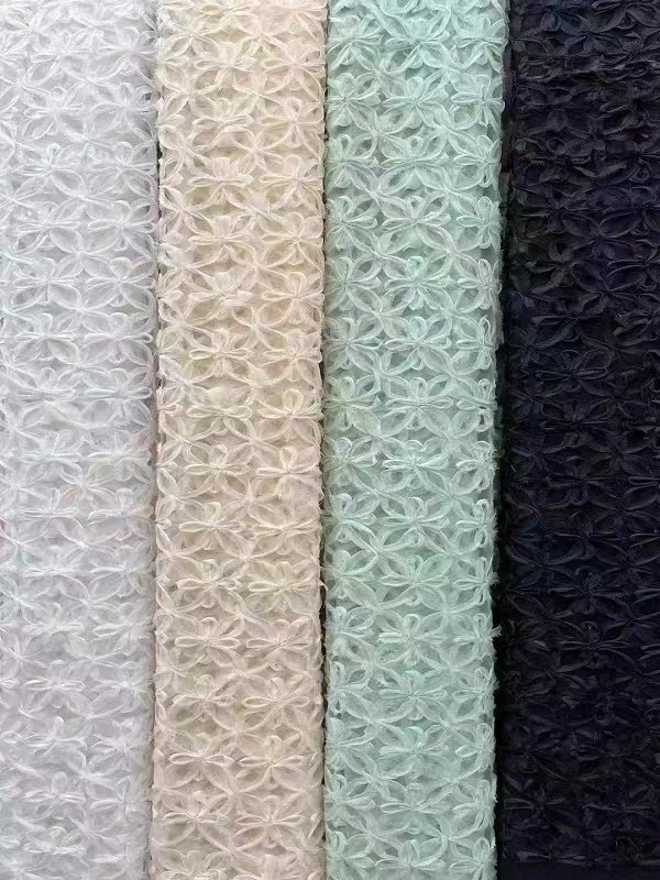 3d tulle ruffle flower ribbon embroidery tulle fabric