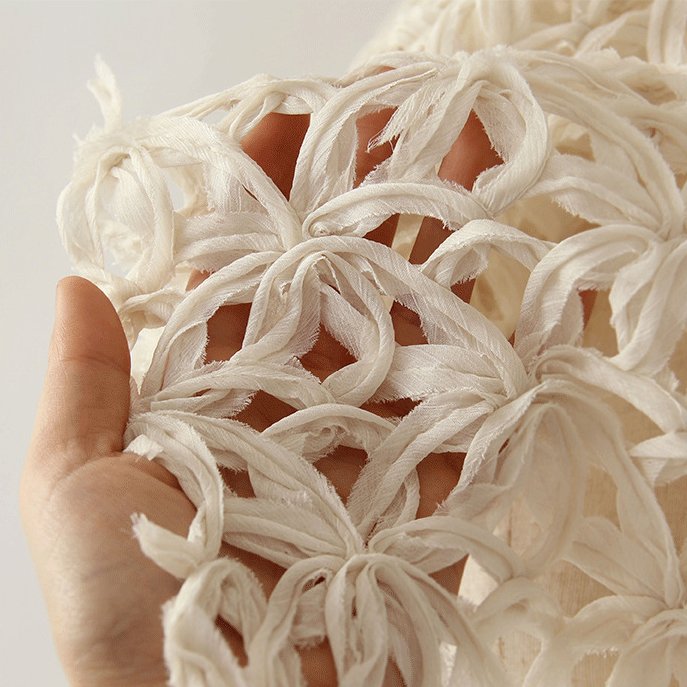 3d tulle ruffle flower ribbon embroidery tulle fabric