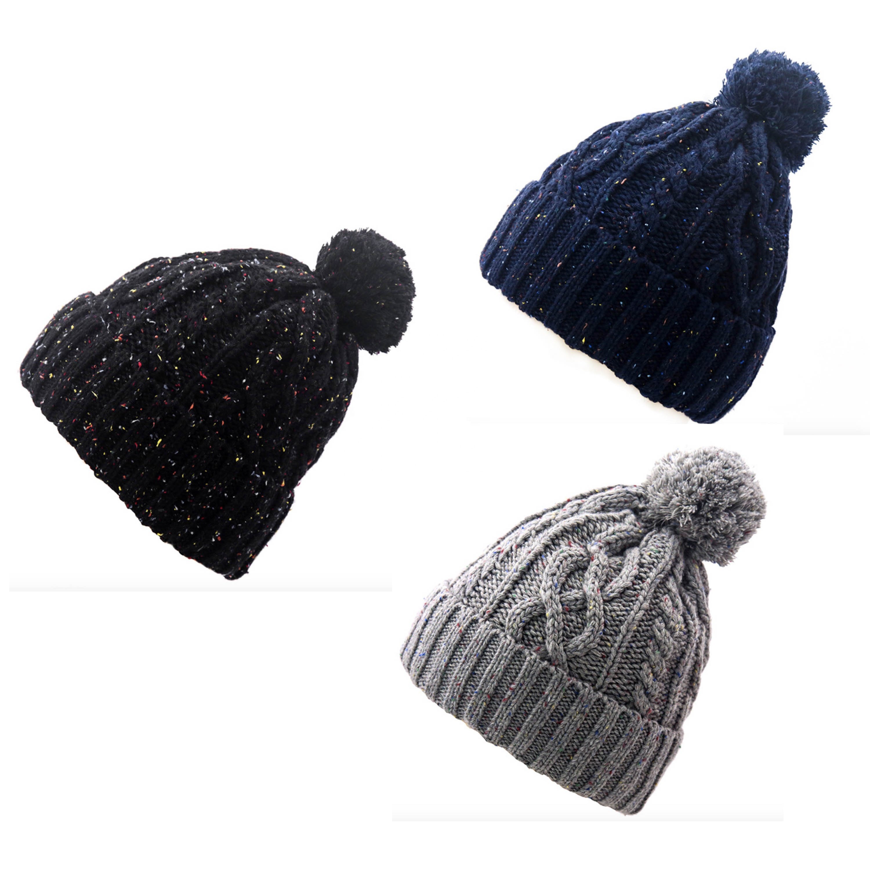 Best Selling Unisex Acrylic Color Dots Yarn Knitted Rib Beanie with Polar Fleece Lining