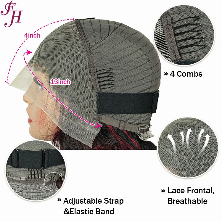 FH 20" Bouncy Frontal Wig Human Hair P18/99j 13x4 Transparent Lace Frontal Body Wave 200% Density Wig For Black Women