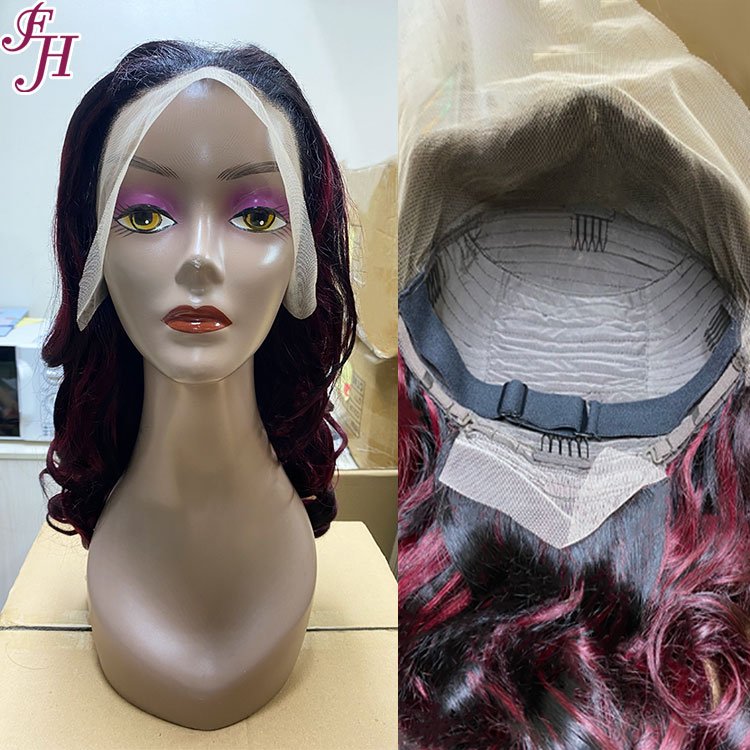FH 20" Bouncy Frontal Wig Human Hair P18/99j 13x4 Transparent Lace Frontal Body Wave 200% Density Wig For Black Women