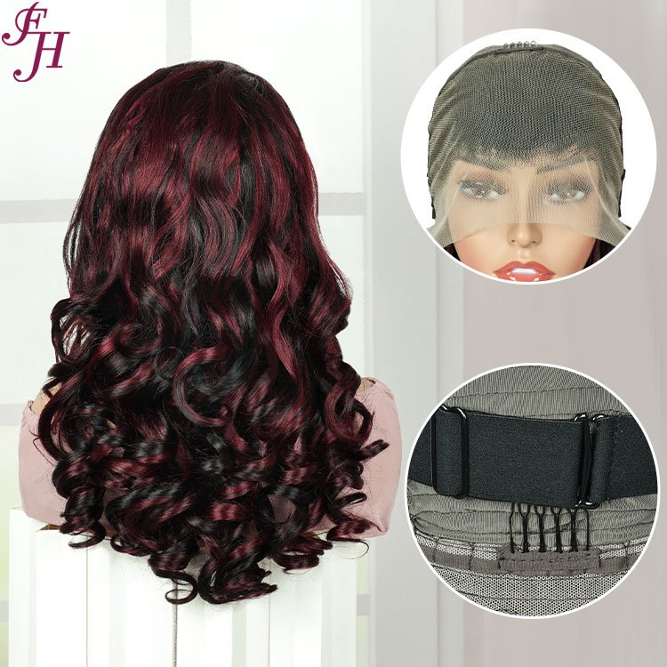 FH 20" Bouncy Frontal Wig Human Hair P18/99j 13x4 Transparent Lace Frontal Body Wave 200% Density Wig For Black Women