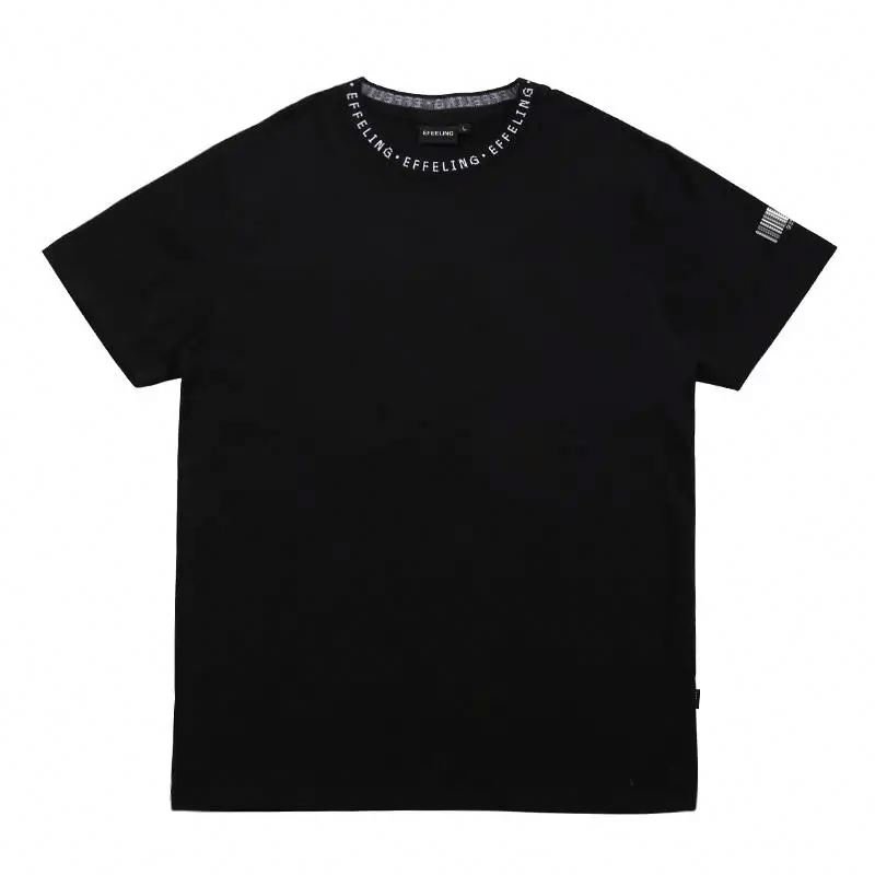 Custom Logo Jacquard Collar Tee Collar Rib Brand Logo T shirt Mens