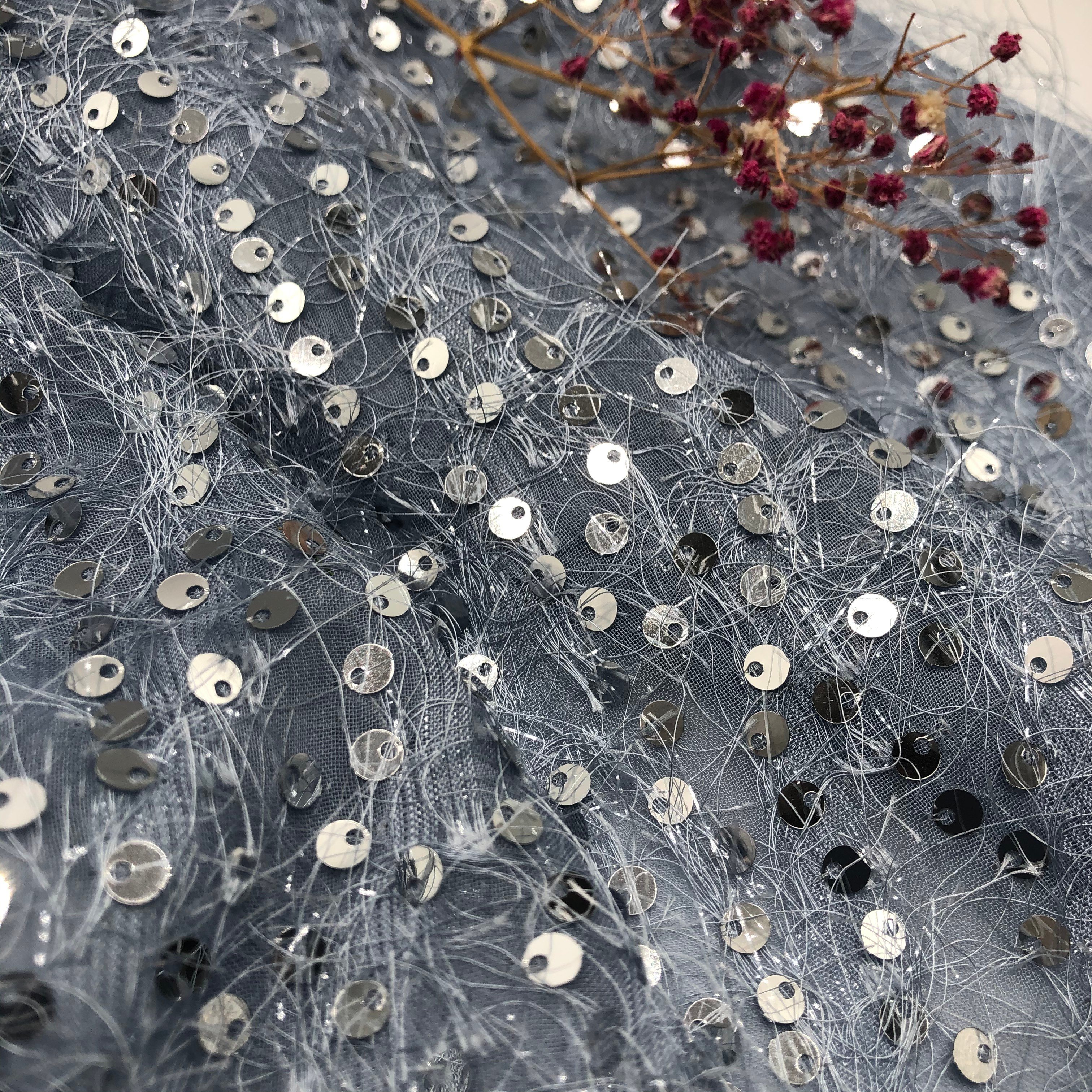 Wholesale Elegant Design Pattern Embroidery Sequins Chiffon Fabrics For Dress