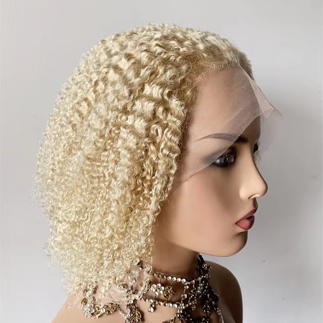 DX173 Wholesale bulk laces brazilian human hair wig short kinky jerry curly hair cream wigs single box braiding 613 Blonde