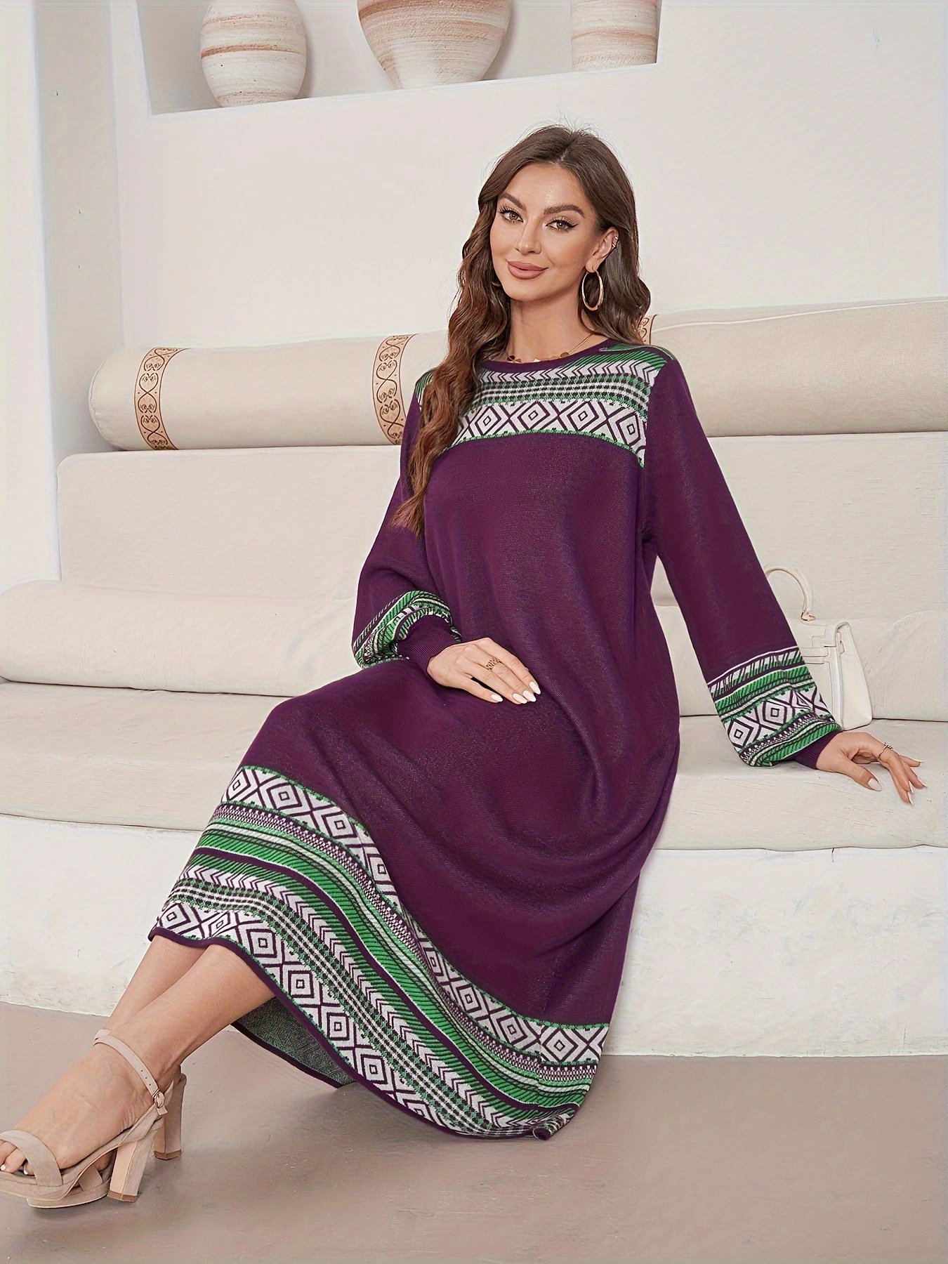 Modern Latest Custom-Made Belted Chunky Knit Sweater Dress Women'S Maxi In Ribbed Detail