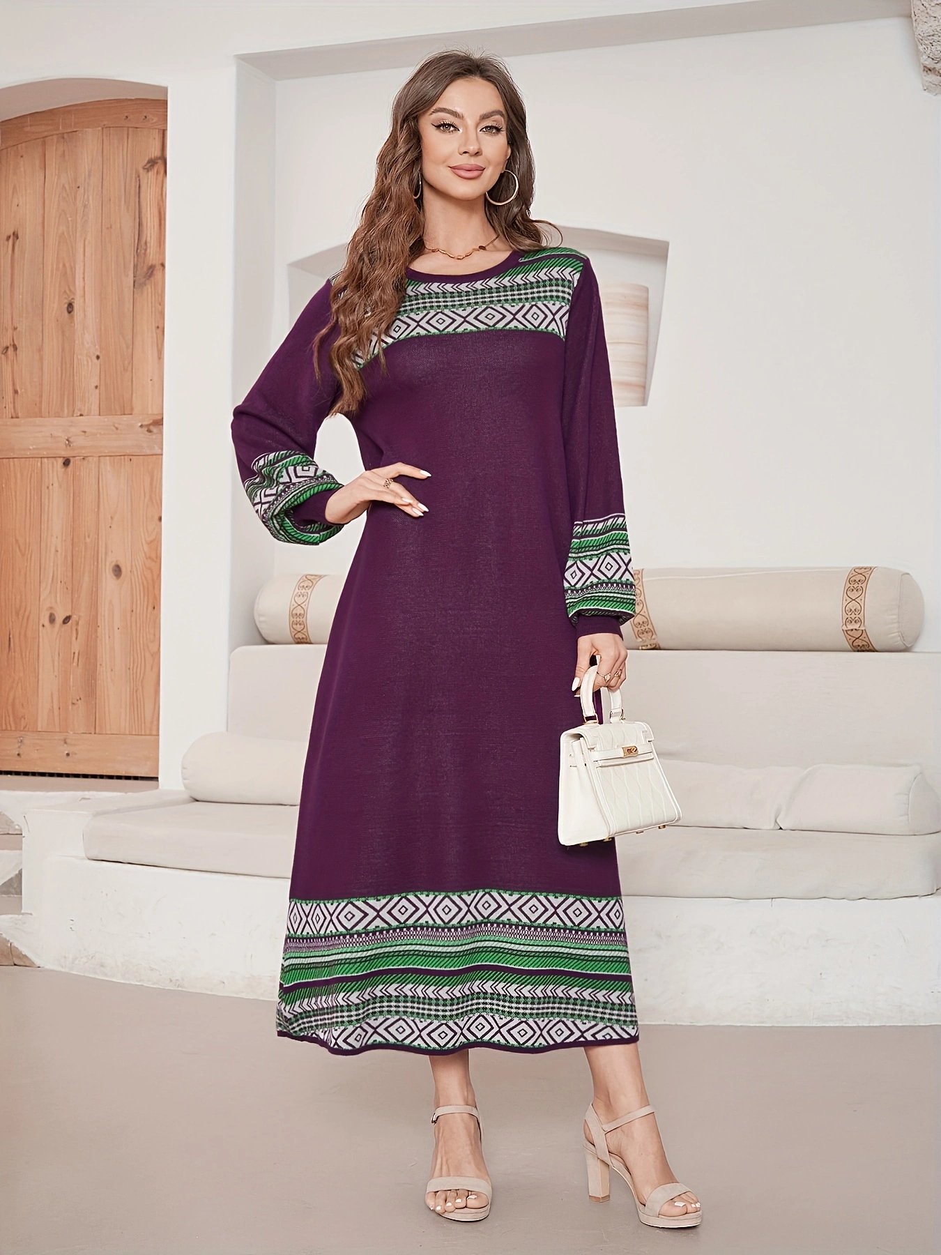 Modern Latest Custom-Made Belted Chunky Knit Sweater Dress Women'S Maxi In Ribbed Detail