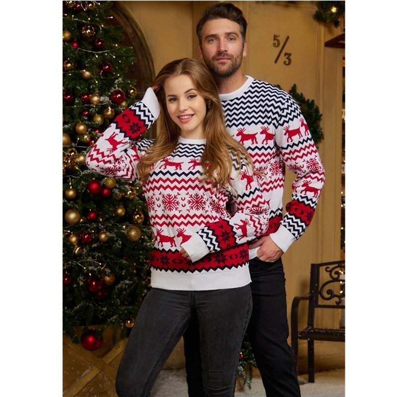 Autumn Winter Funny Holiday Party New Products Ugly Christmas Jumper Couple Holiday Style Snowflake Deer Jacquard Pullover Sweat