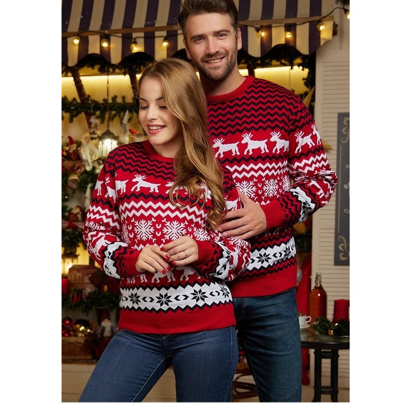 Autumn Winter Funny Holiday Party New Products Ugly Christmas Jumper Couple Holiday Style Snowflake Deer Jacquard Pullover Sweat