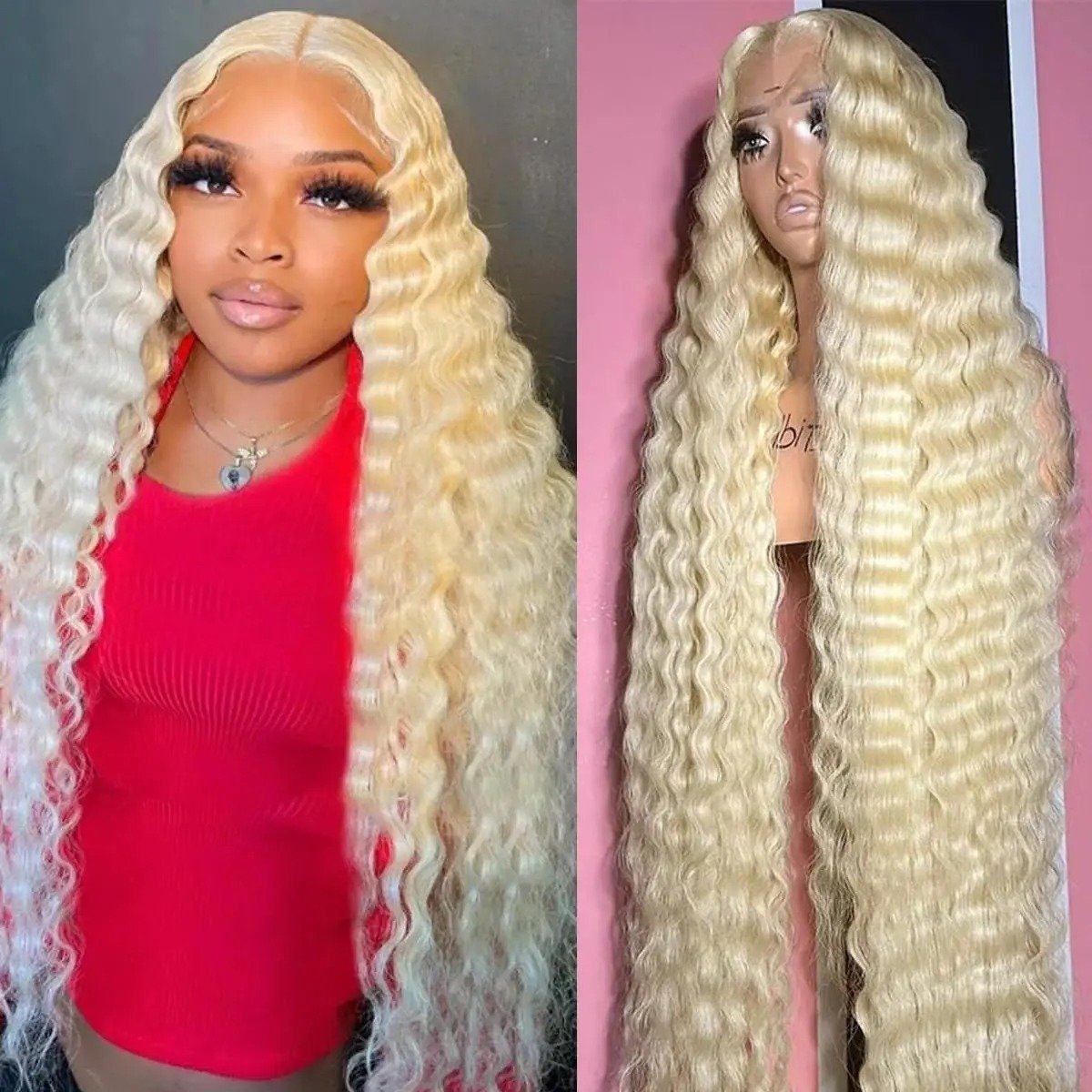 613 Blonde Colored Deep Wave Curly Wig 13x4 Full Lace Front Wig 210 Density 100% Human Hair Wigs for Women on Clearance Sale