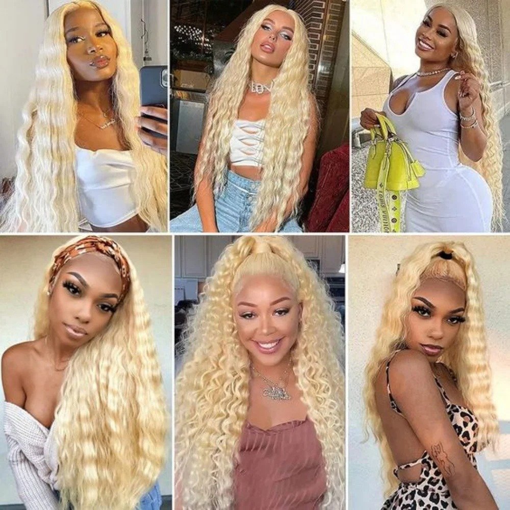 613 Blonde Colored Deep Wave Curly Wig 13x4 Full Lace Front Wig 210 Density 100% Human Hair Wigs for Women on Clearance Sale
