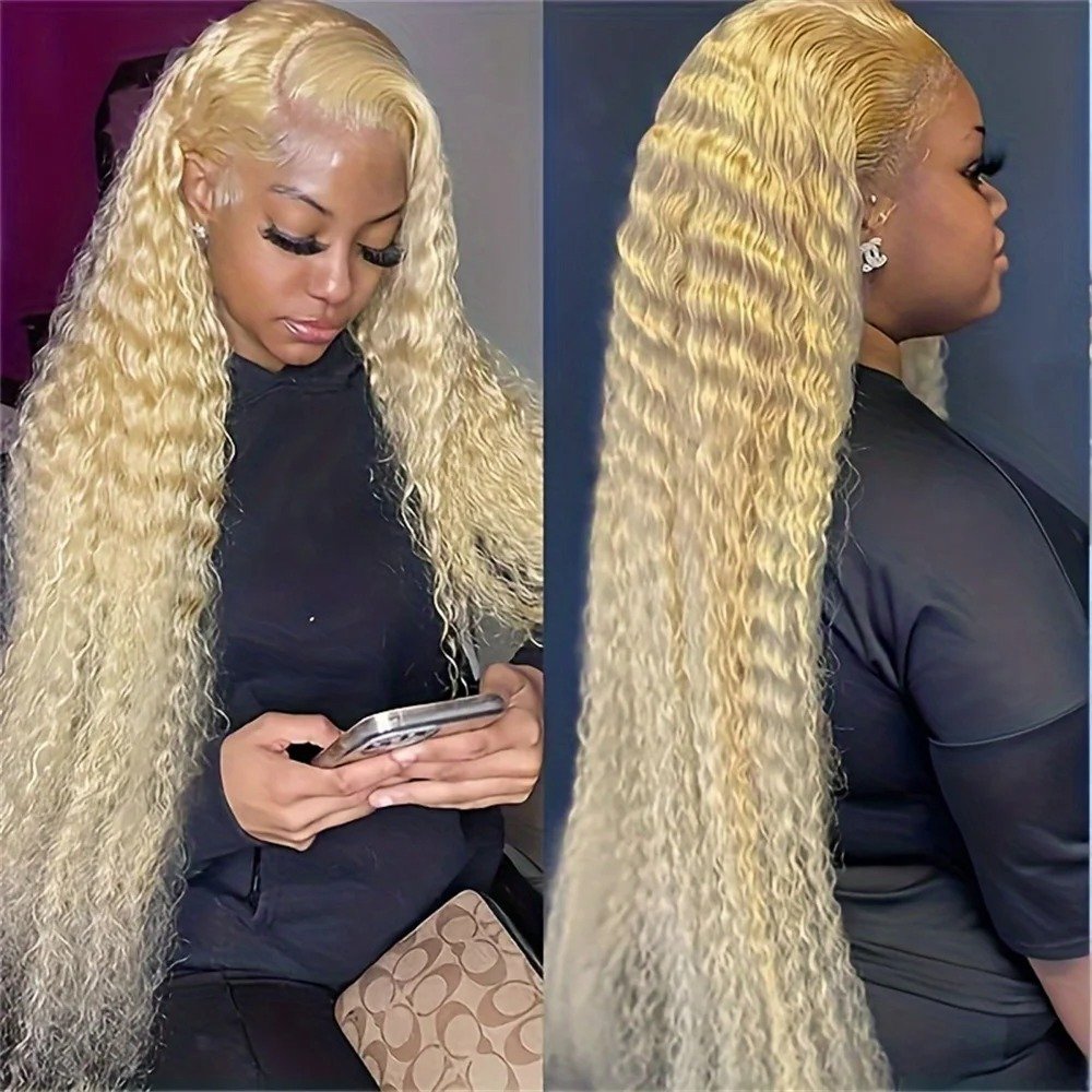 613 Blonde Colored Deep Wave Curly Wig 13x4 Full Lace Front Wig 210 Density 100% Human Hair Wigs for Women on Clearance Sale