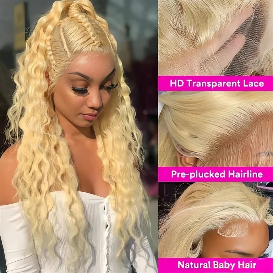 613 Blonde Colored Deep Wave Curly Wig 13x4 Full Lace Front Wig 210 Density 100% Human Hair Wigs for Women on Clearance Sale
