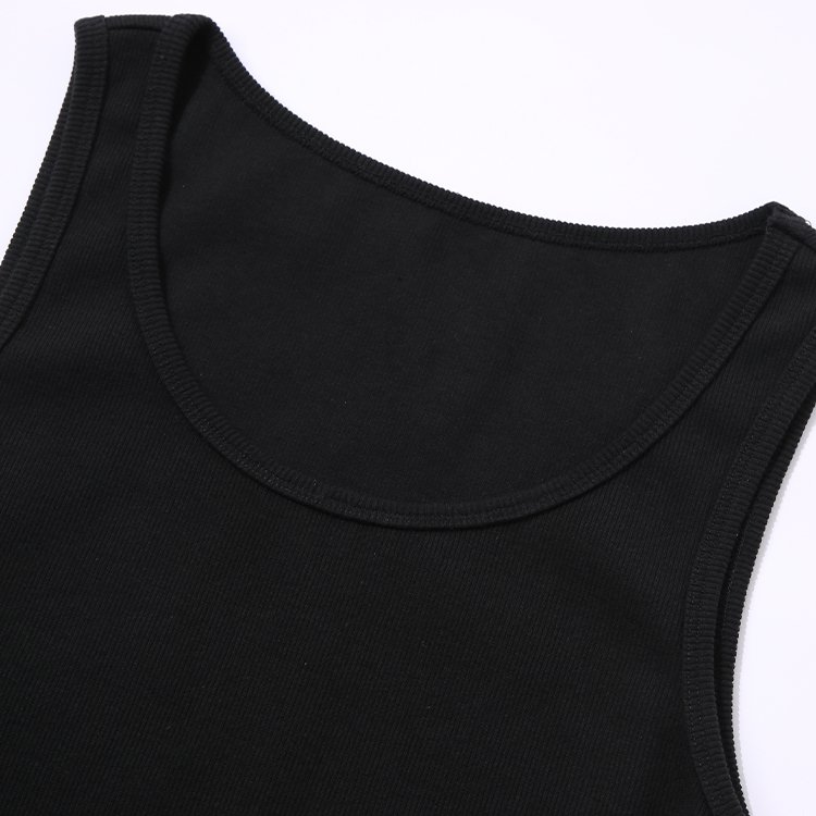 custom logo gym workout quick dry elastin ribbed fleece 100% cotton blank solid regular knit basic undershirts tank top