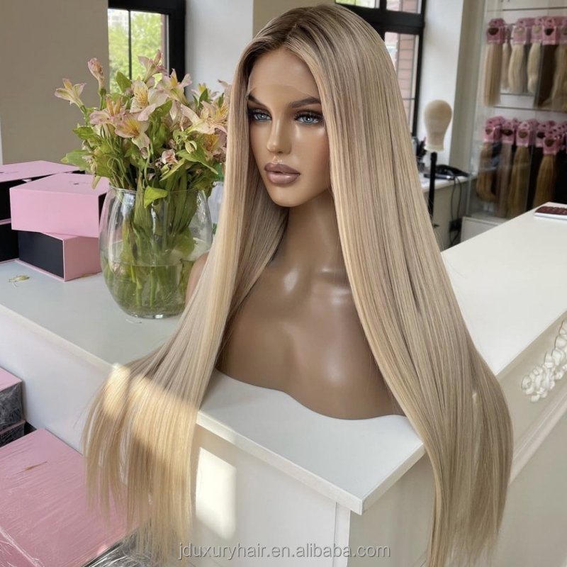 Human Raw Hair pelucas de encaje frontal Dark Ash Blonde Root Highlight jewish kosher 13x6 lace silk top wigs for white woman