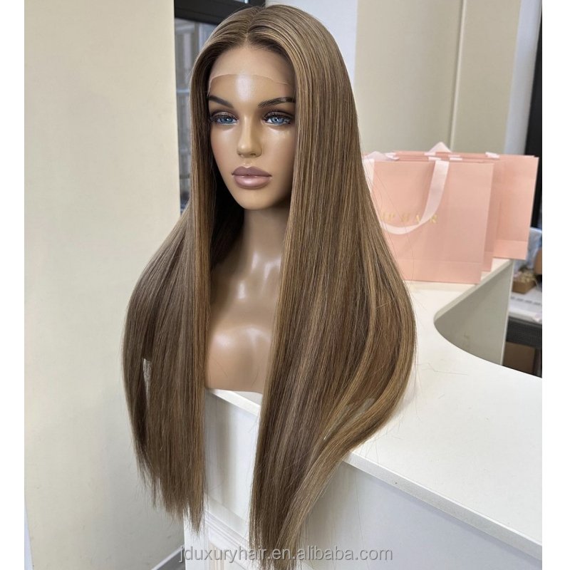 Human Raw Hair pelucas de encaje frontal Dark Ash Blonde Root Highlight jewish kosher 13x6 lace silk top wigs for white woman