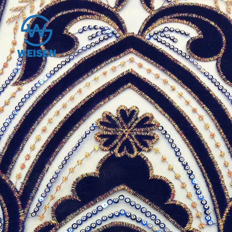 Sequence Fabric Velvet Net Embroidery Dress Royal Blue Tulle Lace Fabrics For Party
