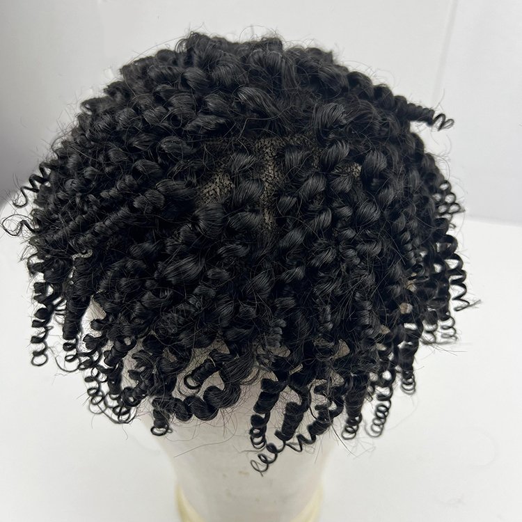 Factory wholesale virgin brazilian cuticle aligned human hair full lace afro kinky curly men toupee for black men