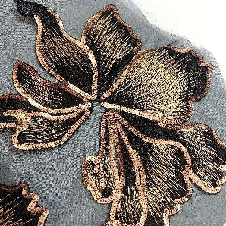 High quality sequined embroidery applique lace handcut fabric LT2578A