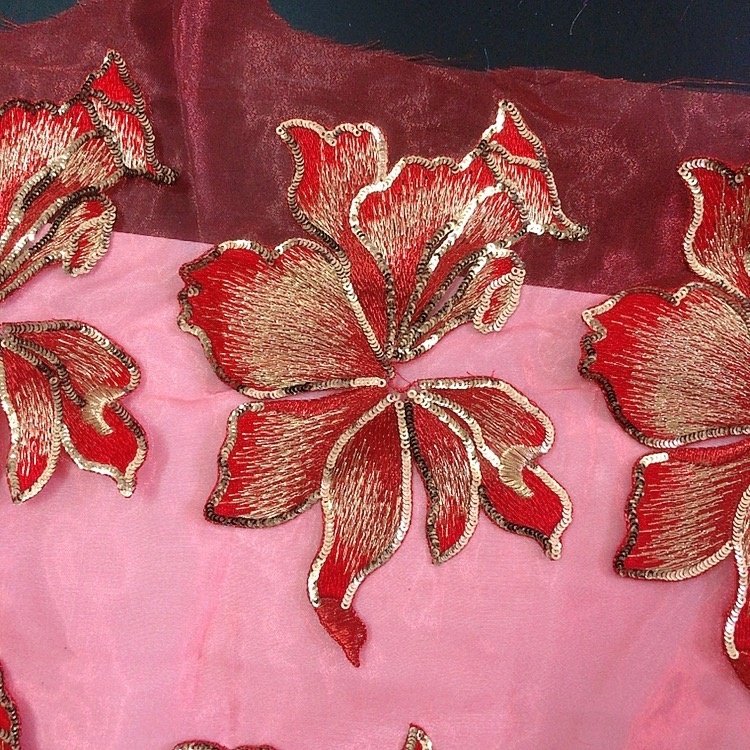 High quality sequined embroidery applique lace handcut fabric LT2578A