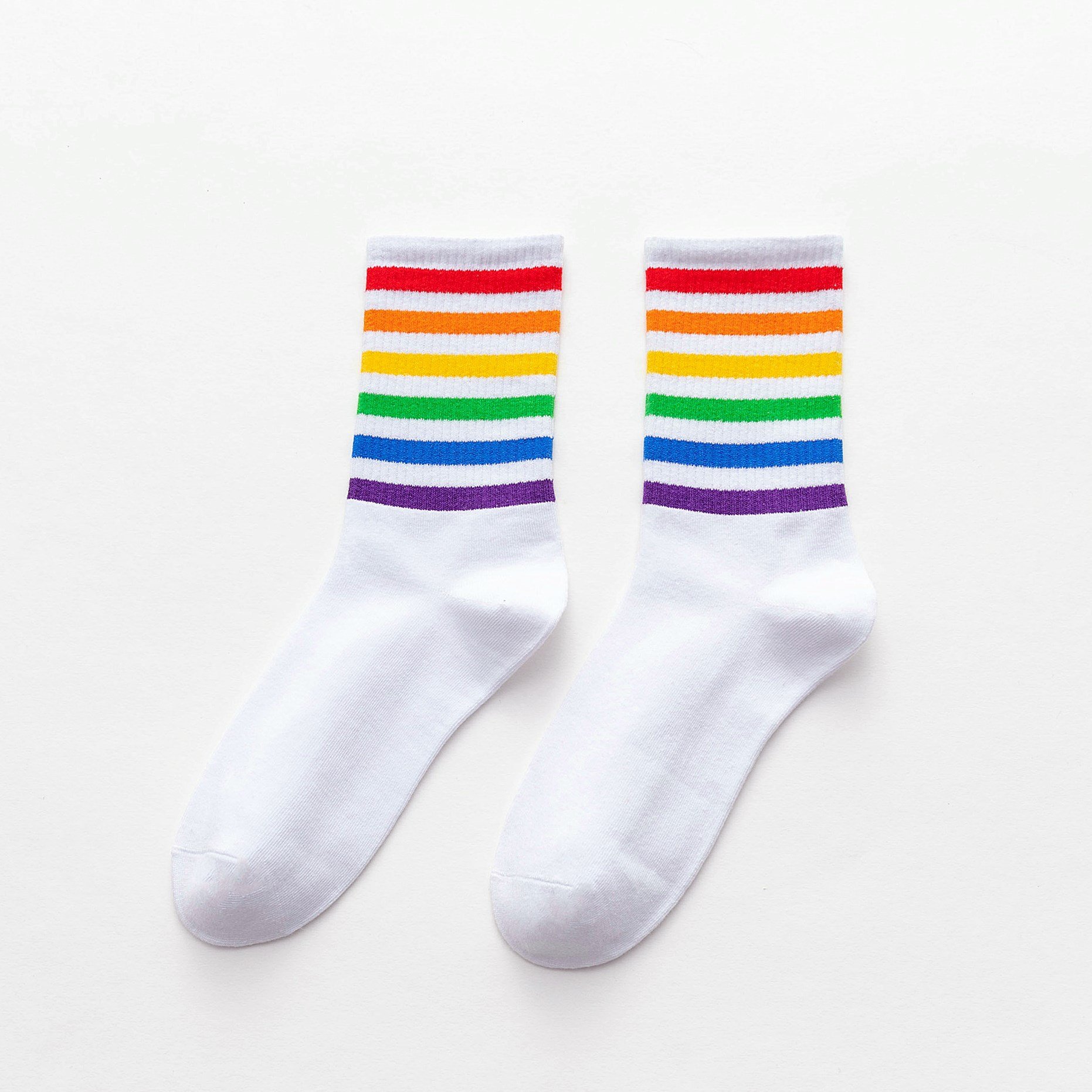 Hot Amazon Fancy Novelty Rainbow Striped Ribbed Custom Cotton Crew Gay Pride Socks