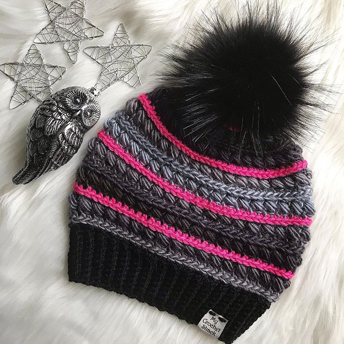 Winter Warm Wholesale Pink Cuffed Ribbed Faux Fur Jacquard Knitted POM POM Beanie Hats