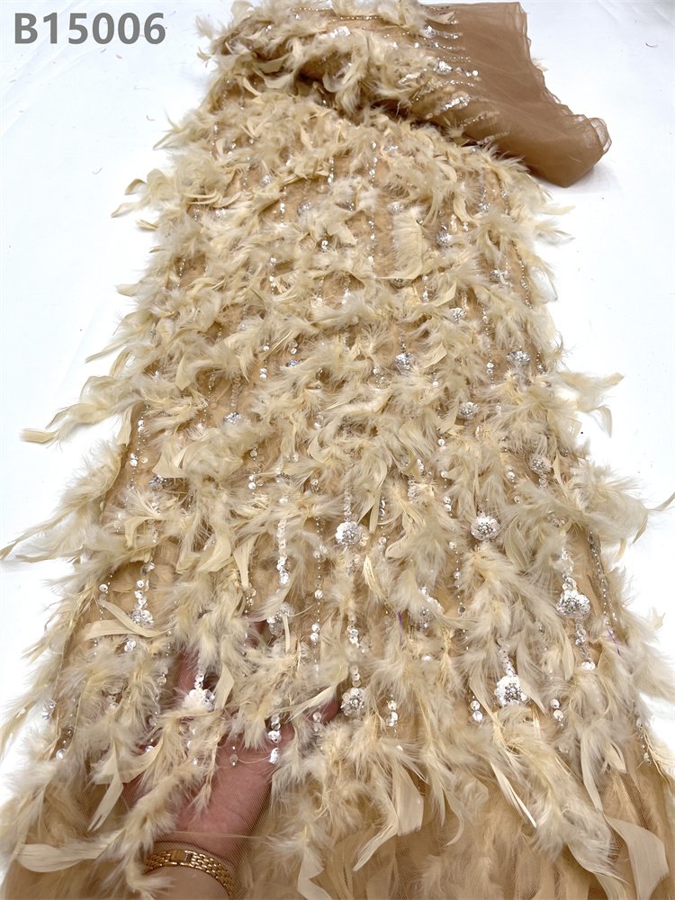 Dancewear Beaded Feather Fabric Glitter Sequins Material Lace Beads Embroidery Laces Fabrics for Women