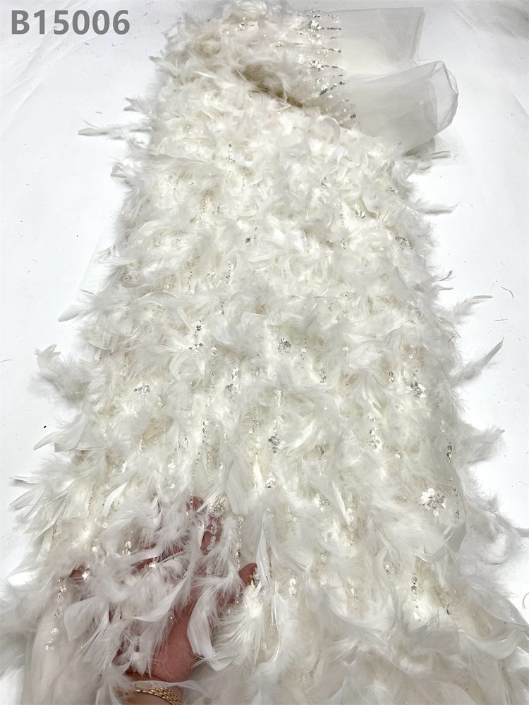Dancewear Beaded Feather Fabric Glitter Sequins Material Lace Beads Embroidery Laces Fabrics for Women