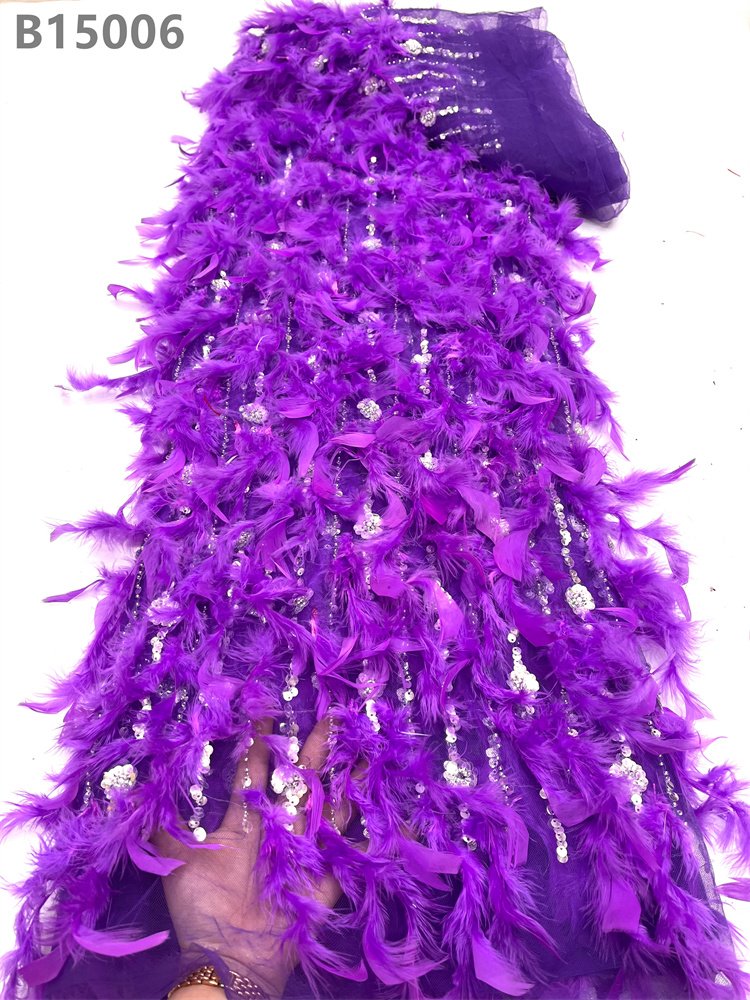 Dancewear Beaded Feather Fabric Glitter Sequins Material Lace Beads Embroidery Laces Fabrics for Women