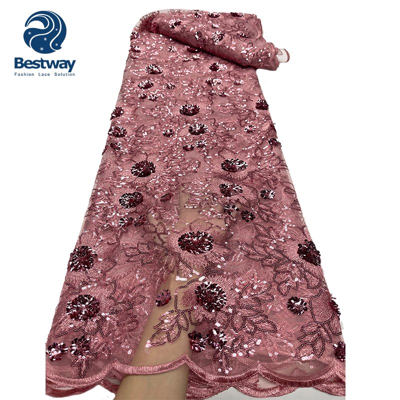 Wholesale Price Sequin Embroidery Mesh French African Laces Fabrics For Women