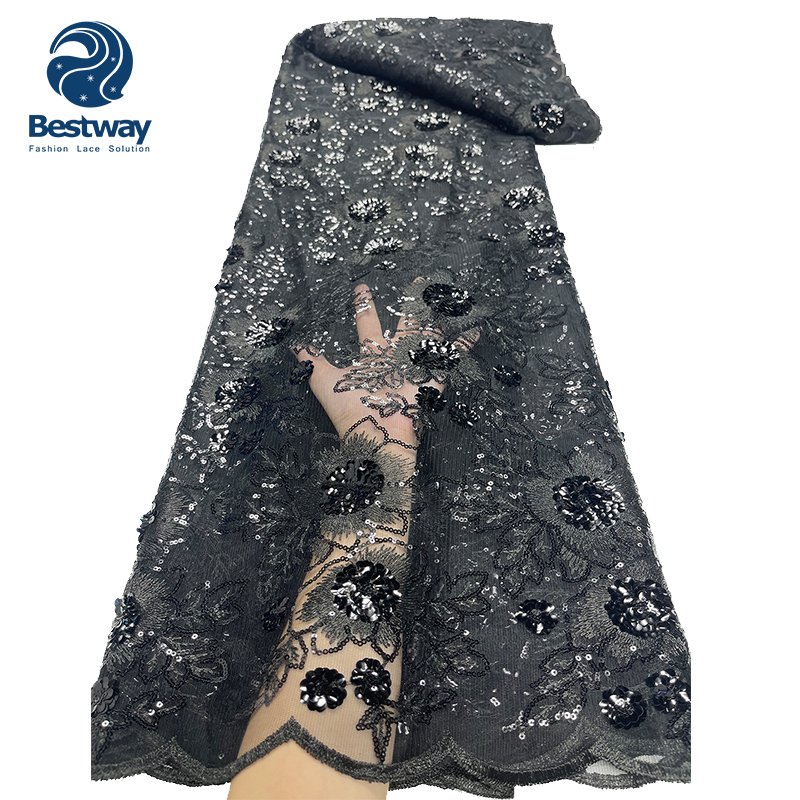 Wholesale Price Sequin Embroidery Mesh French African Laces Fabrics For Women