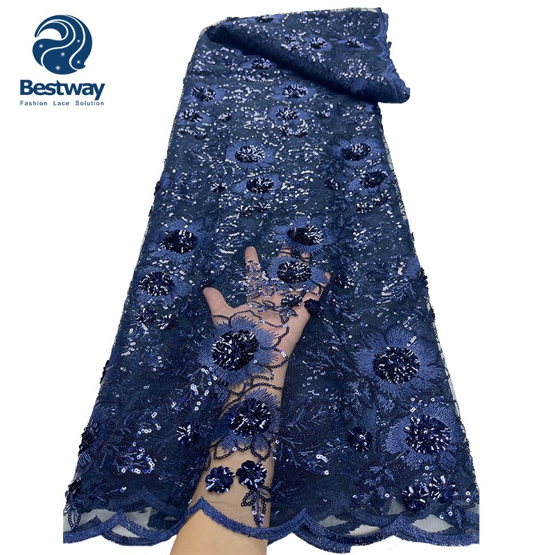 Wholesale Price Sequin Embroidery Mesh French African Laces Fabrics For Women