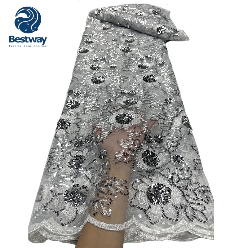 Wholesale Price Sequin Embroidery Mesh French African Laces Fabrics For Women