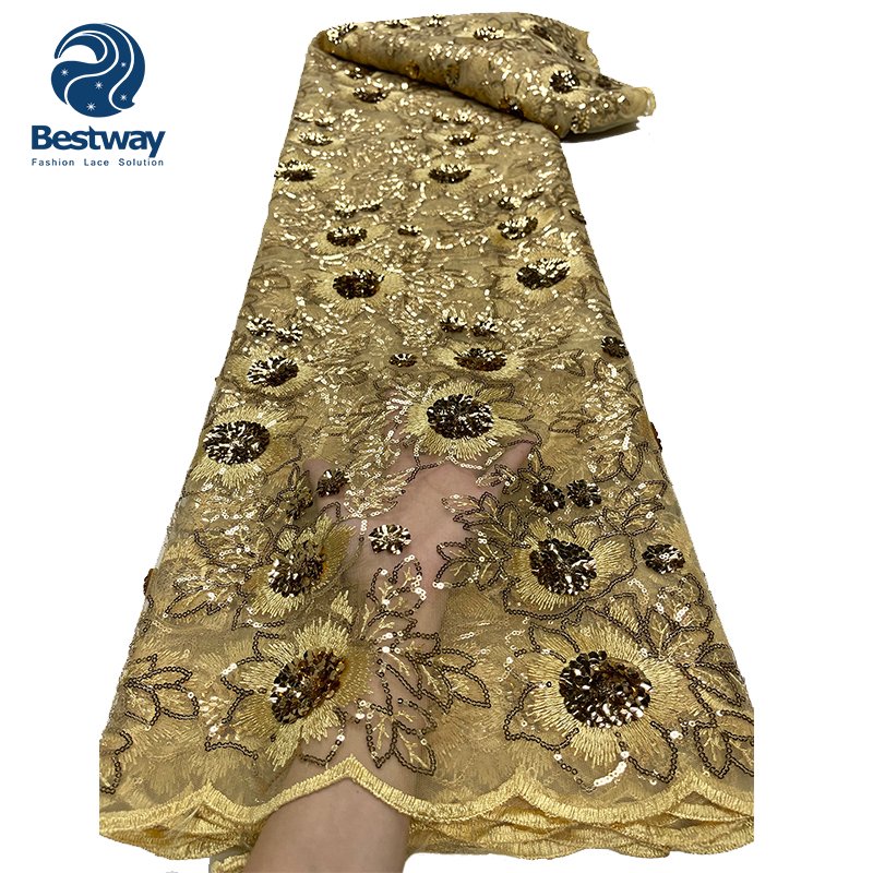 Wholesale Price Sequin Embroidery Mesh French African Laces Fabrics For Women