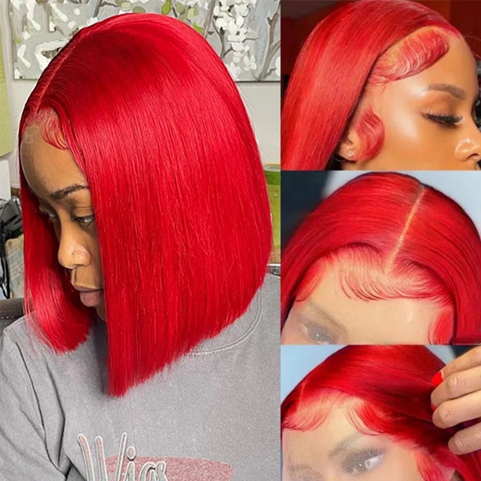 Red Color Short Bob Wigs Lace Front Brazilian Virgin Full Lace Human Hair Wig Hd Lace Frontal Wigs For Black Women