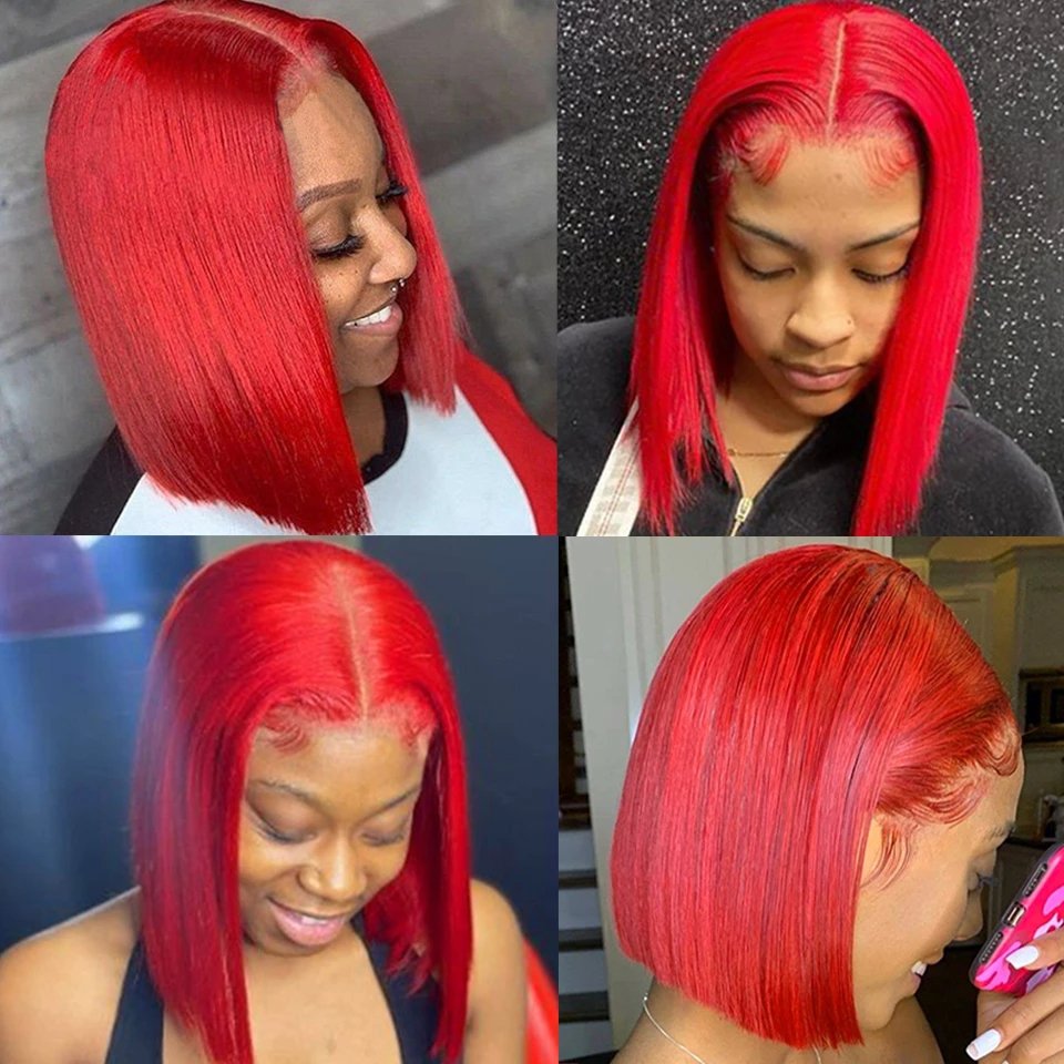 Red Color Short Bob Wigs Lace Front Brazilian Virgin Full Lace Human Hair Wig Hd Lace Frontal Wigs For Black Women