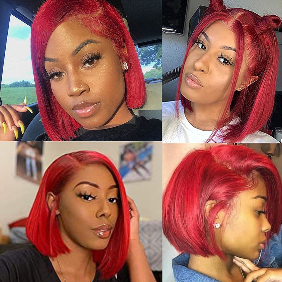 Red Color Short Bob Wigs Lace Front Brazilian Virgin Full Lace Human Hair Wig Hd Lace Frontal Wigs For Black Women
